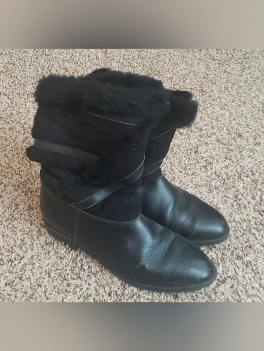 Women's Black Faux Fur Fold-Over Ankle Boots